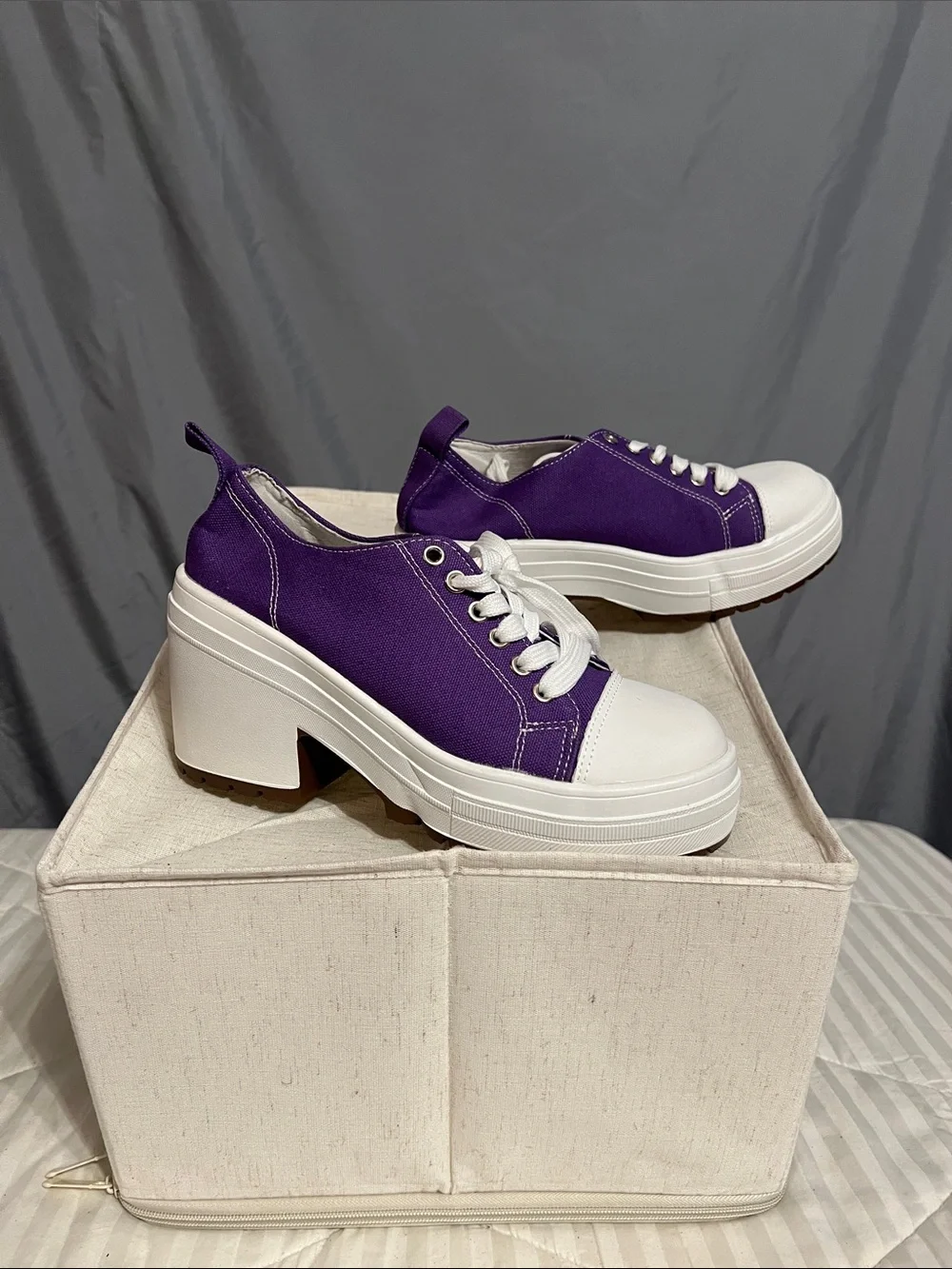 SHEIN Purple and White Platform Lace-Up Heels